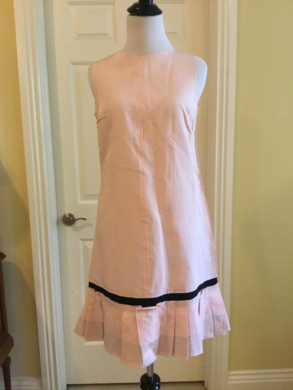 D&G Dolce & Gabbana Pink Pleated Hem Mini Dress Black Trim